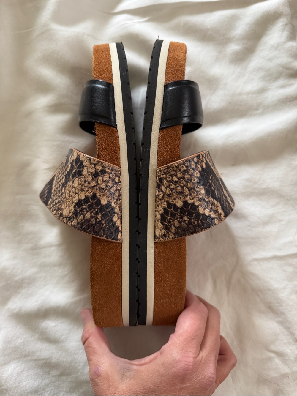 Vince Giana Sandals in Black and Snake Print - Picture 2 of 4